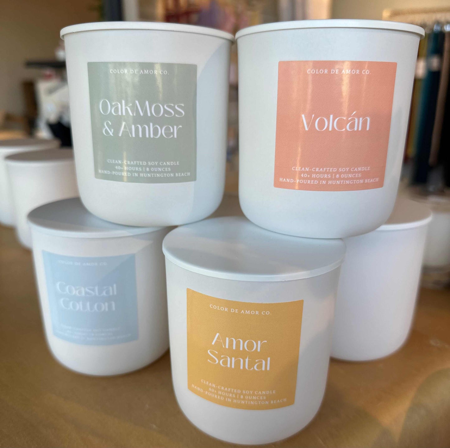Spring Vessel Collection soft matte soy candles with pastel labels and calming tones in modern jars